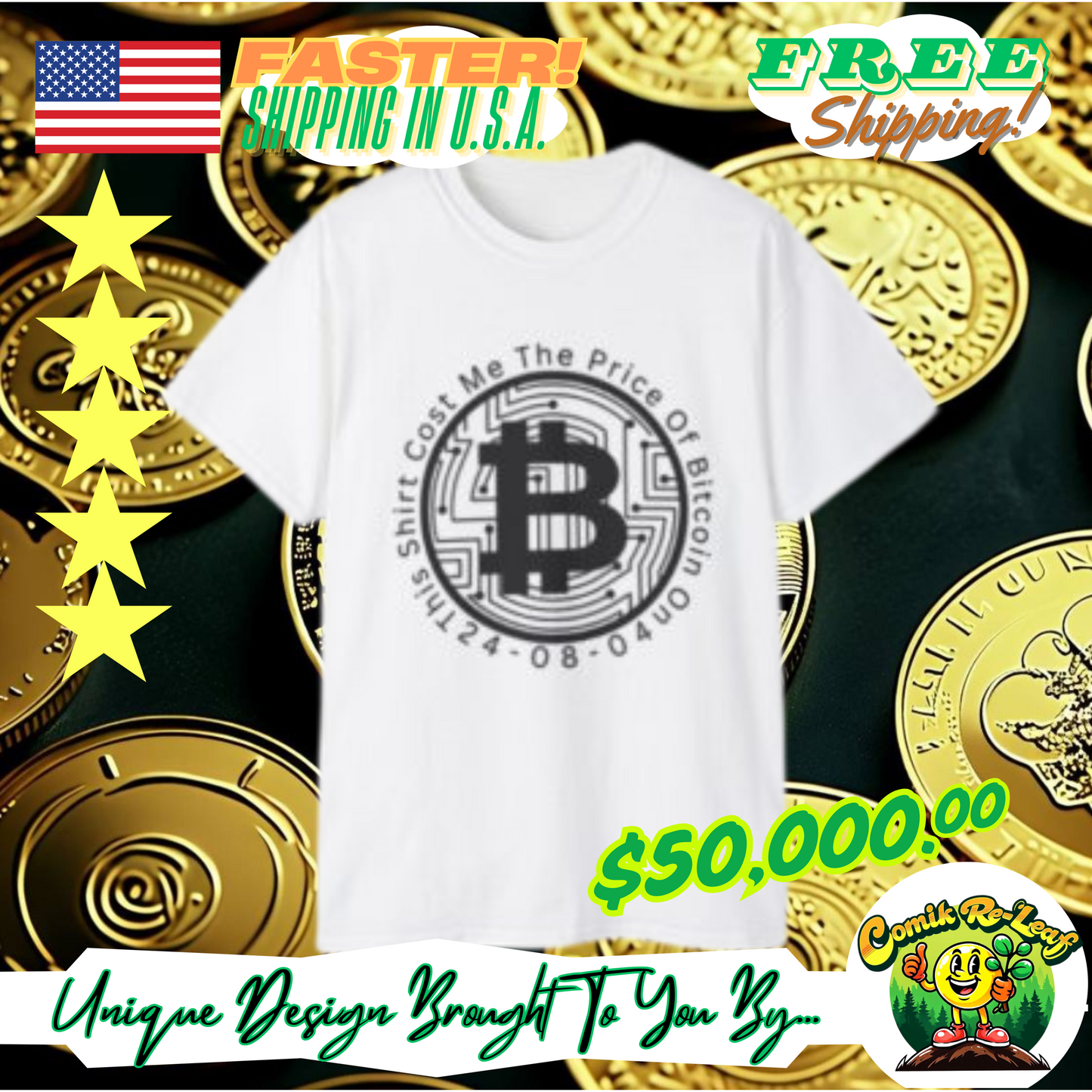 Bitcoin Luxury Cotton Tee, Expensive Funny Unisex T-Shirt, Crypto Theme Graphic Baller Shirt